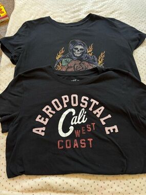Aeropostale Black Graphic Tees Set of 2 Size XLarge